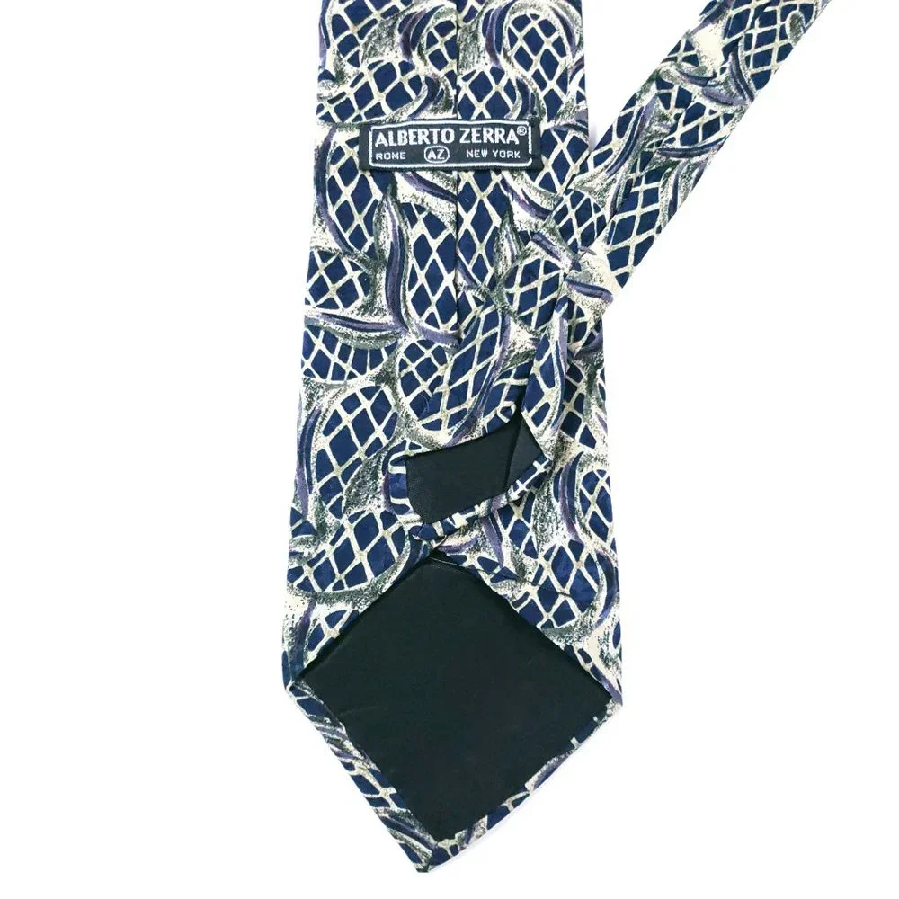Alberto Zerra Rome New York Men Necktie Blue Geometric 59x3.75 - NWOT